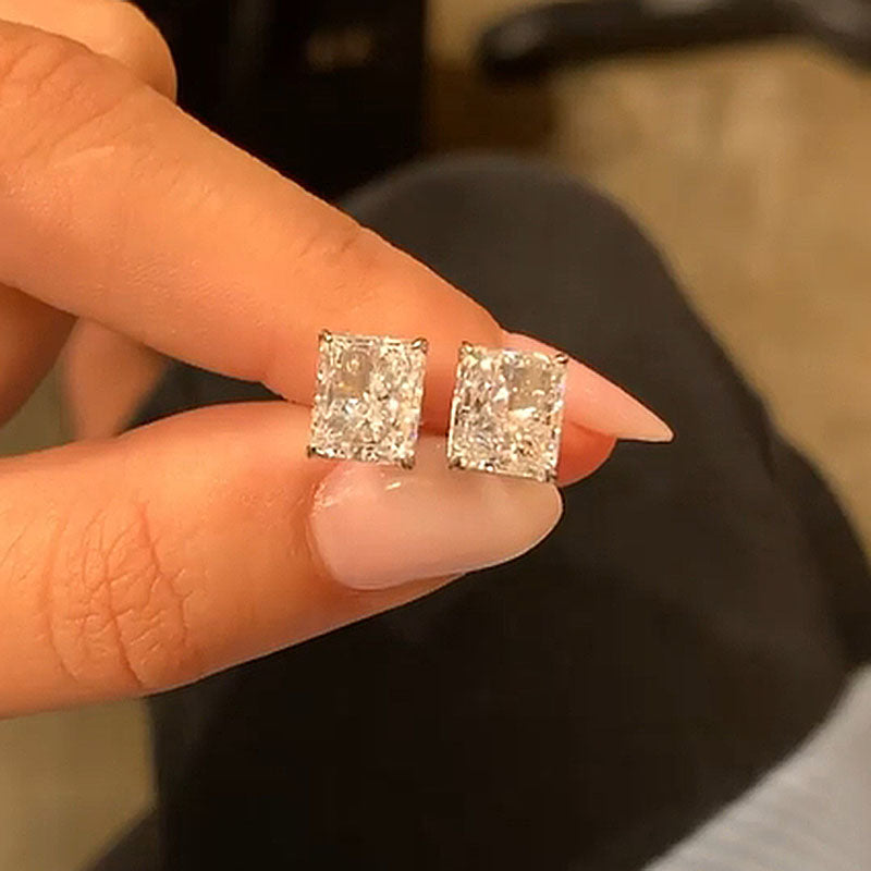 Louily Classic Radiant Cut Women's Stud Earrings In Sterling Silver - louilyjewelry