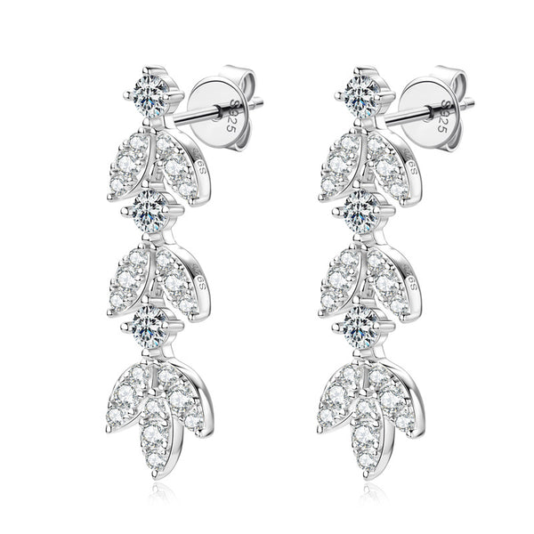 Louily Moissanite Tassel Leaf Earrings