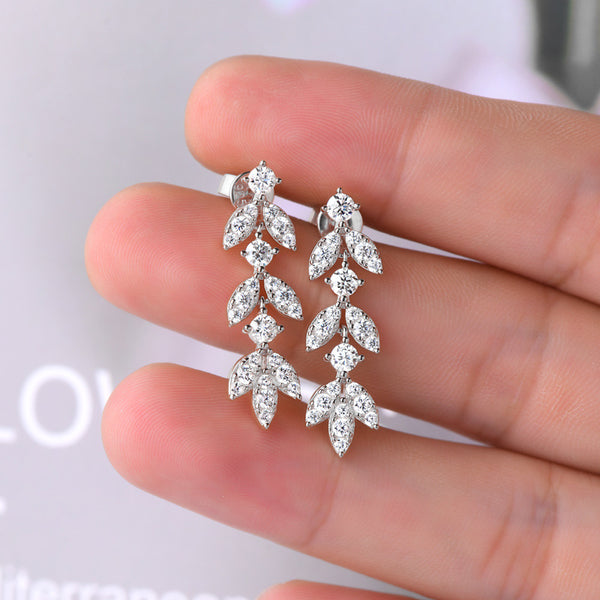 Louily Moissanite Tassel Leaf Earrings