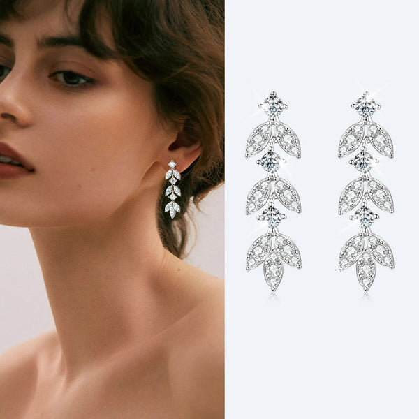 Louily Moissanite Tassel Leaf Earrings