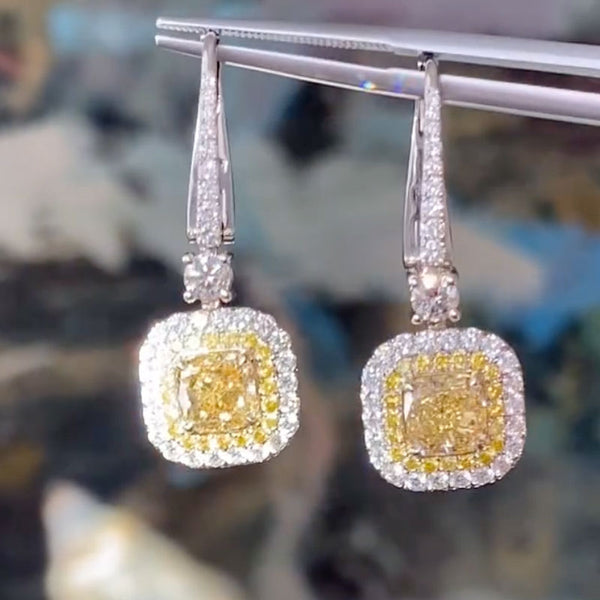 Louily Yellow Stone Cushion Cut Women's Earrings