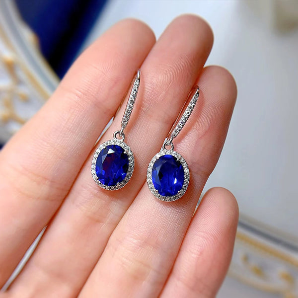 Louily Elegant Blue Stone Oval Cut Women's Earrings