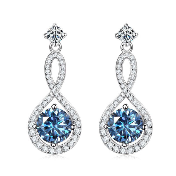 Louily Blue Moissanite Round Cut Stud Earrings