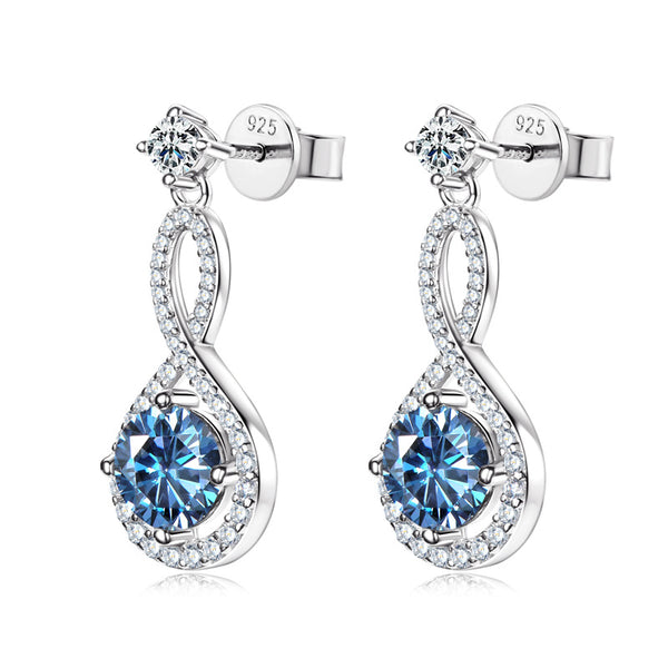 Louily Blue Moissanite Round Cut Stud Earrings