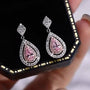 Louily Pink Stone Double Halo Pear Cut Women's Earrings - louilyjewelry