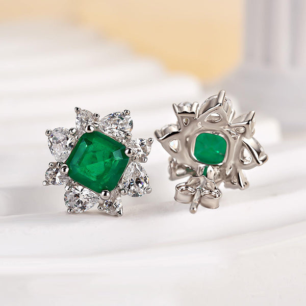 Louily Emerald Green Halo Emerald Cut Earrings