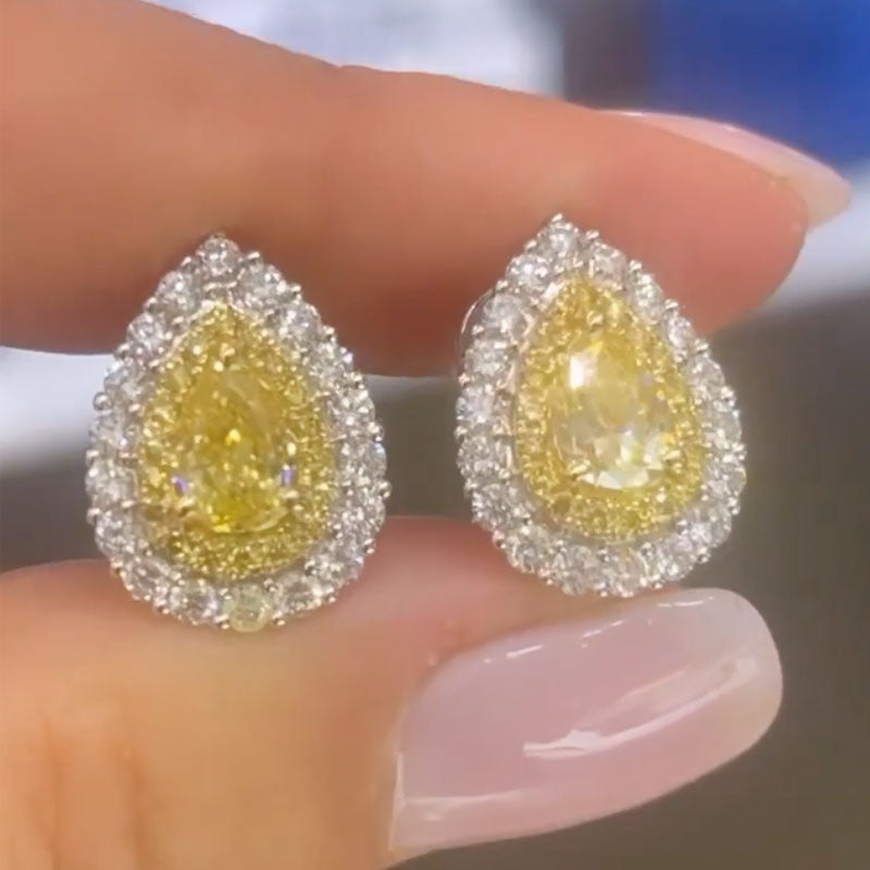 Louily Yellow Stone Pear Cut Women's Stud Earrings - louilyjewelry