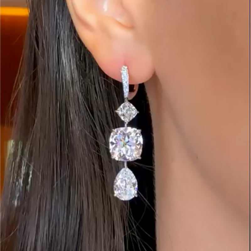Louily Luxurious Pear Cut & Cushion Cut White Stone Drop Earrings - louilyjewelry