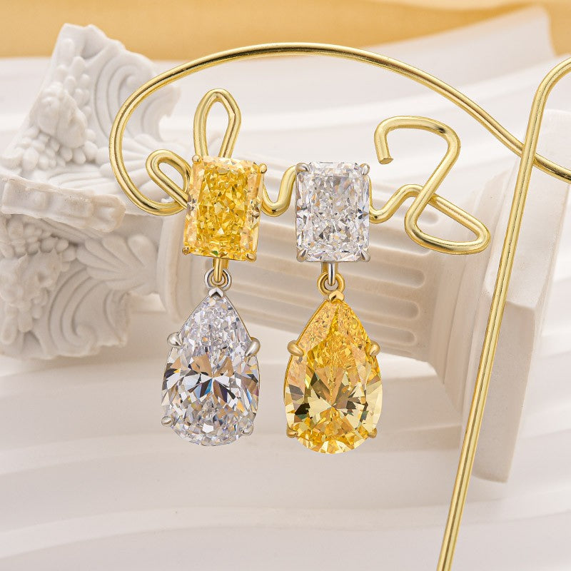 Dainty Radiant Cut & Pear Cut Drop  Earrings In Sterling Silver - louilyjewelry