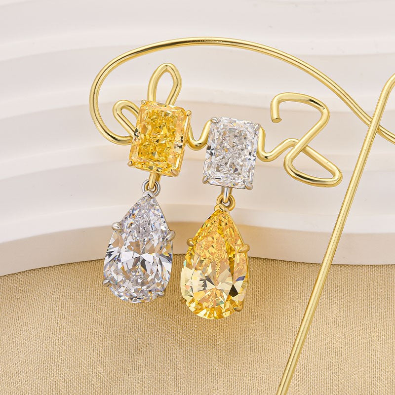 Dainty Radiant Cut & Pear Cut Drop  Earrings In Sterling Silver - louilyjewelry