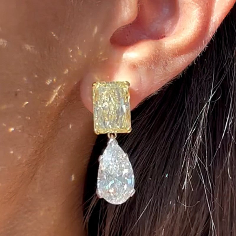 Dainty Radiant Cut & Pear Cut Drop  Earrings In Sterling Silver - louilyjewelry