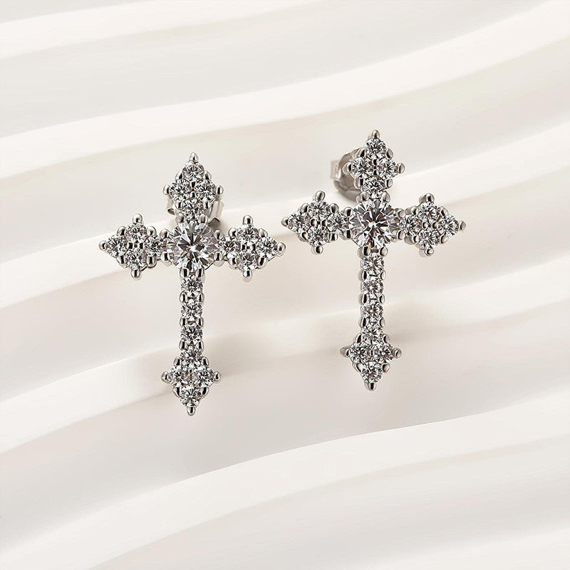 Simulated Diamond Cross Stud Earrings In Sterling Silver - louilyjewelry