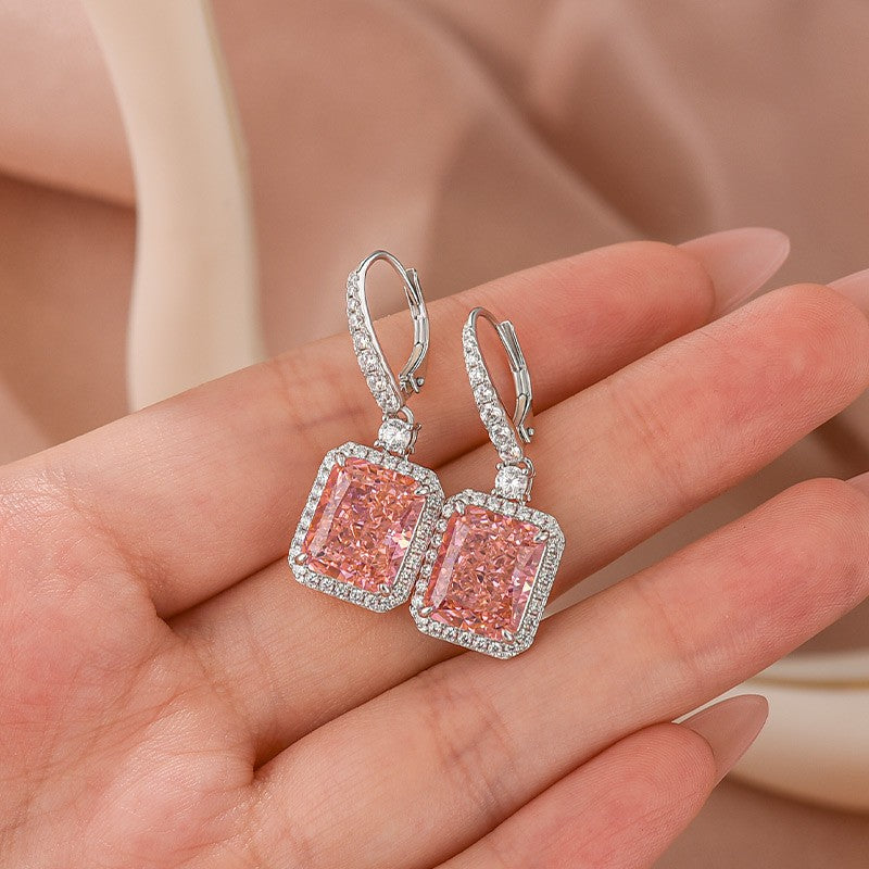 5.0Ct Pink Stone Radiant Cut Women's Earrings Drop Earrings In Sterling Silver - louilyjewelry