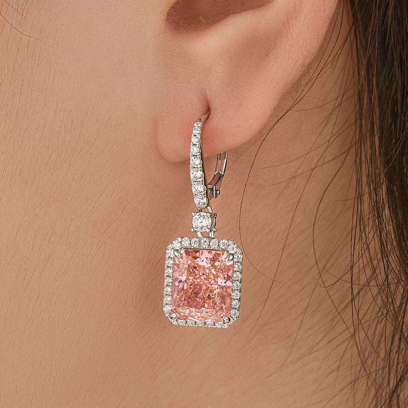 5.0Ct Pink Stone Radiant Cut Women's Earrings Drop Earrings In Sterling Silver - louilyjewelry