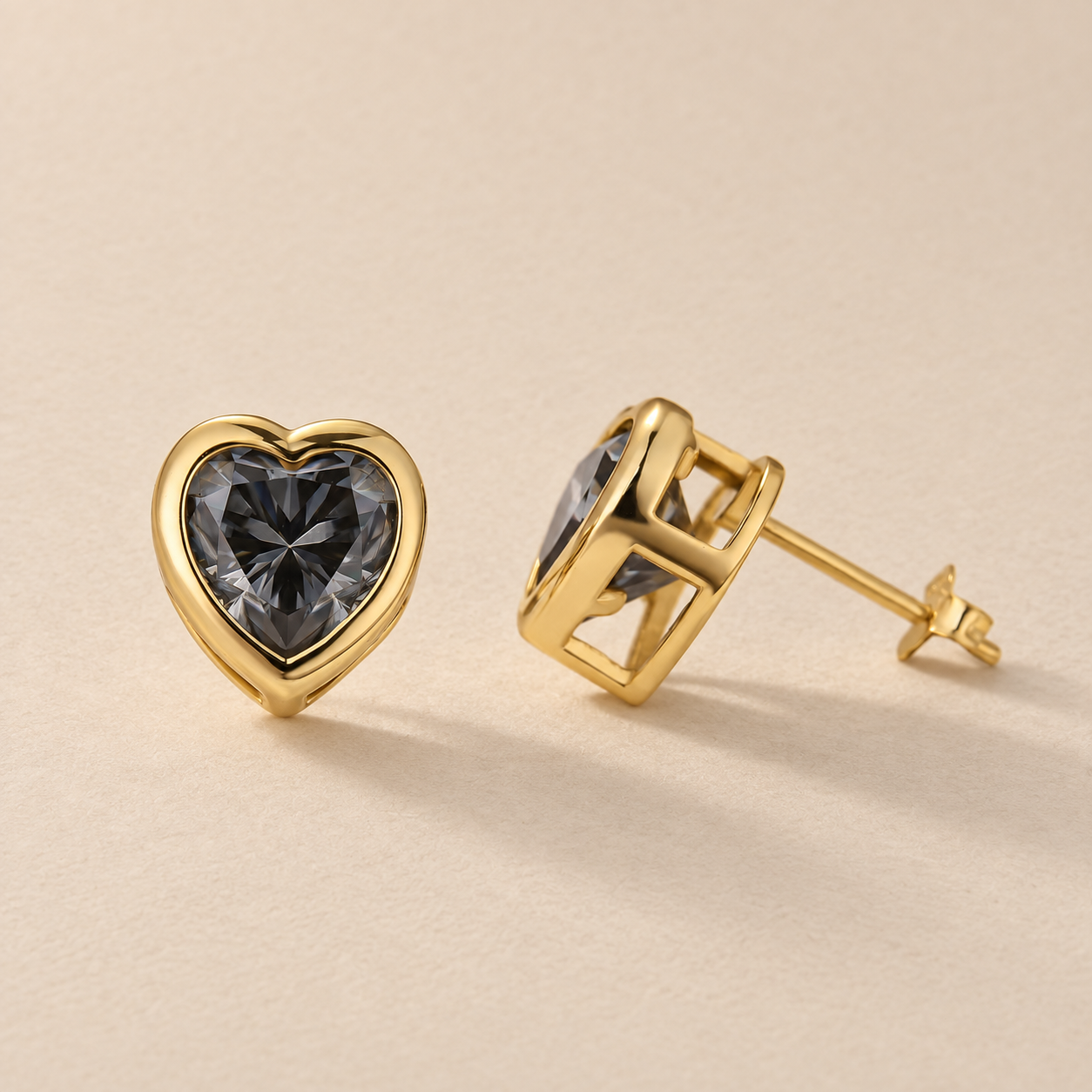 Moissanite 2.0Ct*2 Heart Cut Bezel Stud Earrings Party Earrings In Sterling Silver