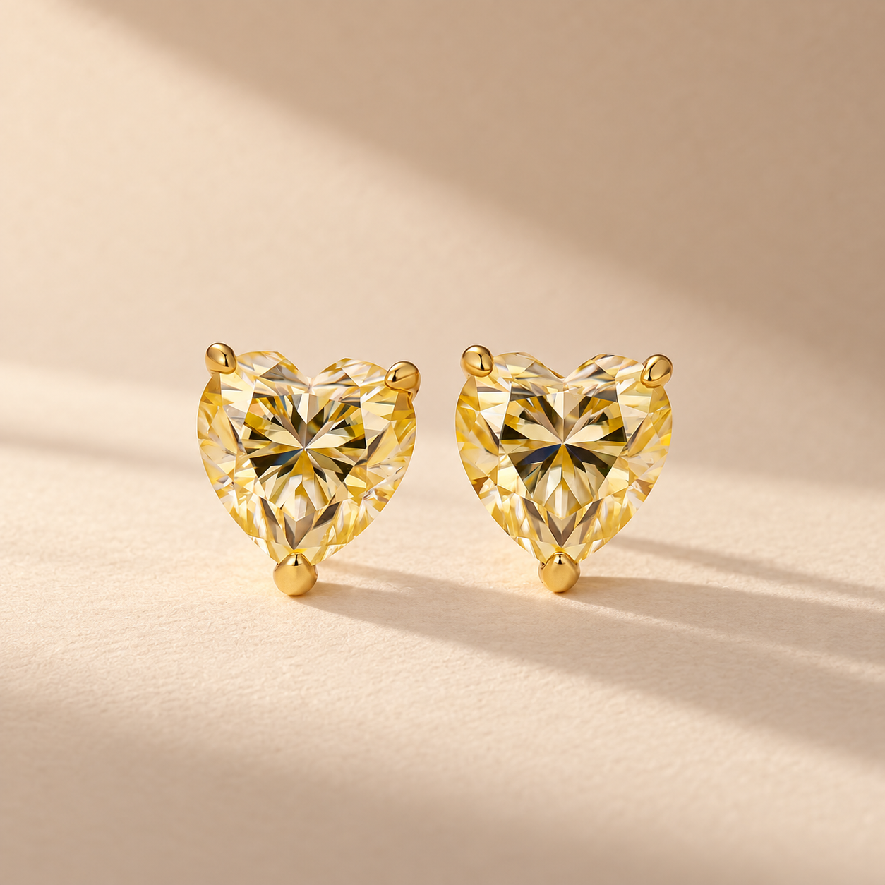 Moissanite 1.2Ct*2 Heart Cut Yellow Stone Stud Earrings For Everyday Wear