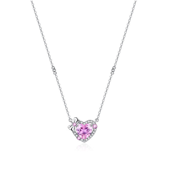 Louily Halo Heart Cut Pink Stone Necklace