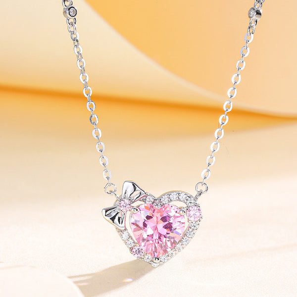 Louily Halo Heart Cut Pink Stone Necklace