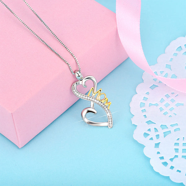 Louily Mother's Day Gift Heart Shaped Mom Two-tone Necklace