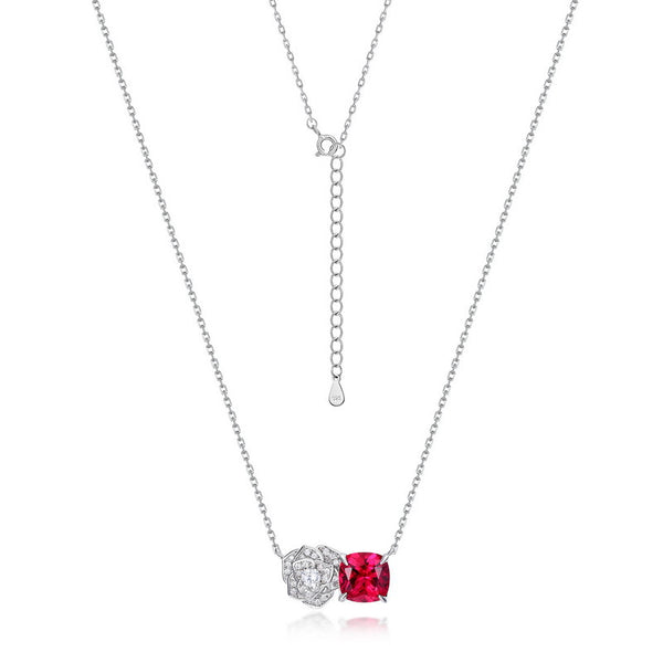 Louily Mother's Day Gift Rose Ruby Cushion Cut Necklace