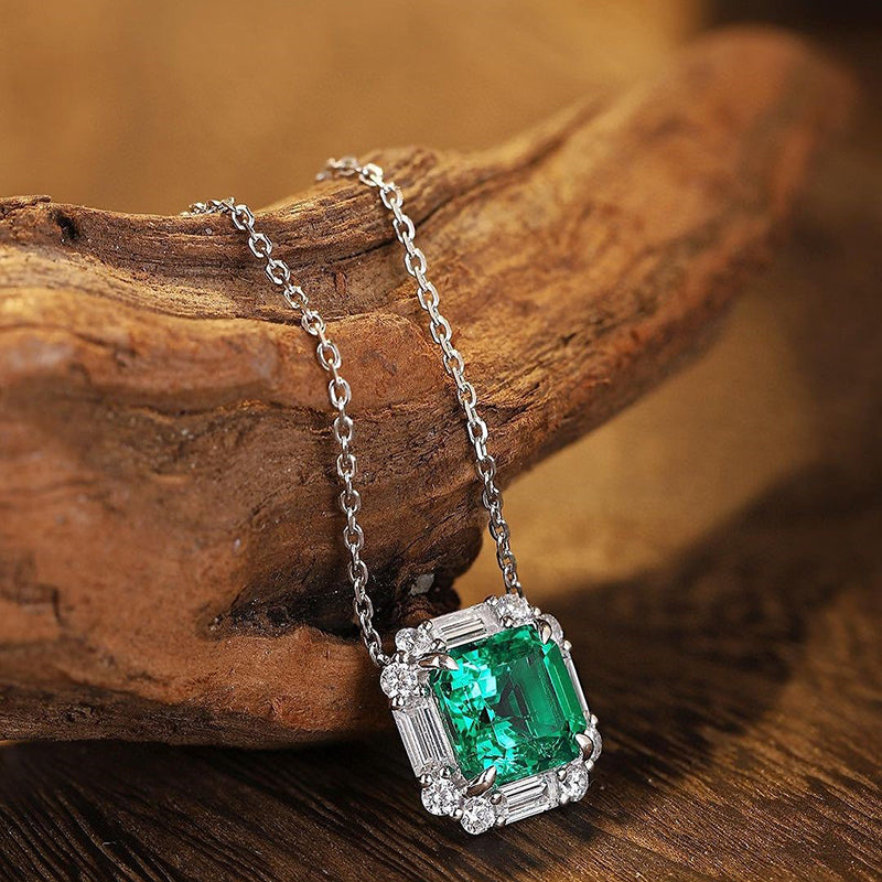 Louily Asscher Cut Green Necklace In Sterling Silver - louilyjewelry