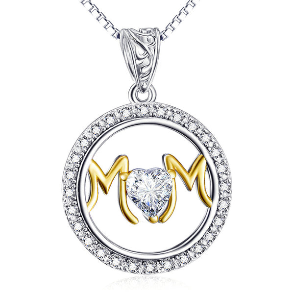 Louily Mother's Day Gift Heart Cut Mom Two-tone Necklace