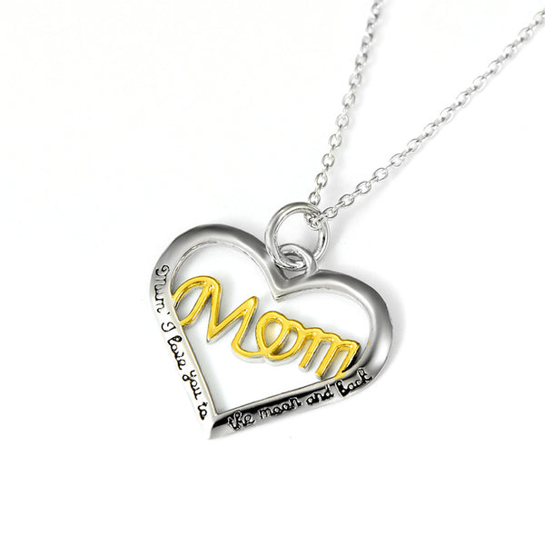 Louily Mother's Day Gift Heart Shaped Letter Mom Two-tone Necklace