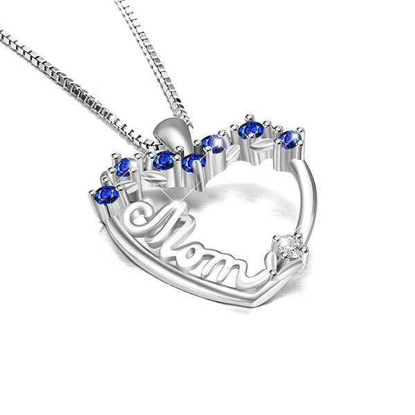 Louily Mother's Day Gift Blue Stone Heart Shaped Mom Necklace