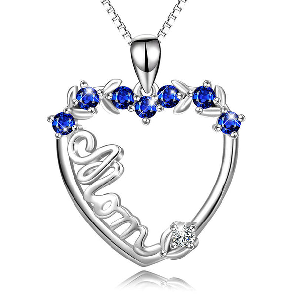 Louily Mother's Day Gift Blue Stone Heart Shaped Mom Necklace