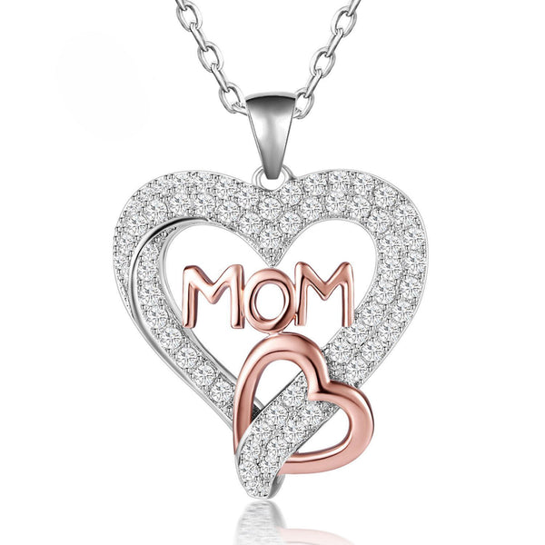 Louily Mother's Day Gift Double Hearts Mom Two-tone Necklace