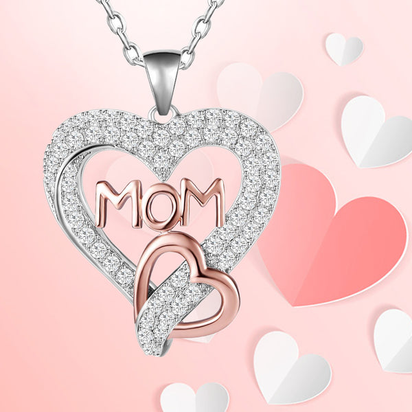 Louily Mother's Day Gift Double Hearts Mom Two-tone Necklace