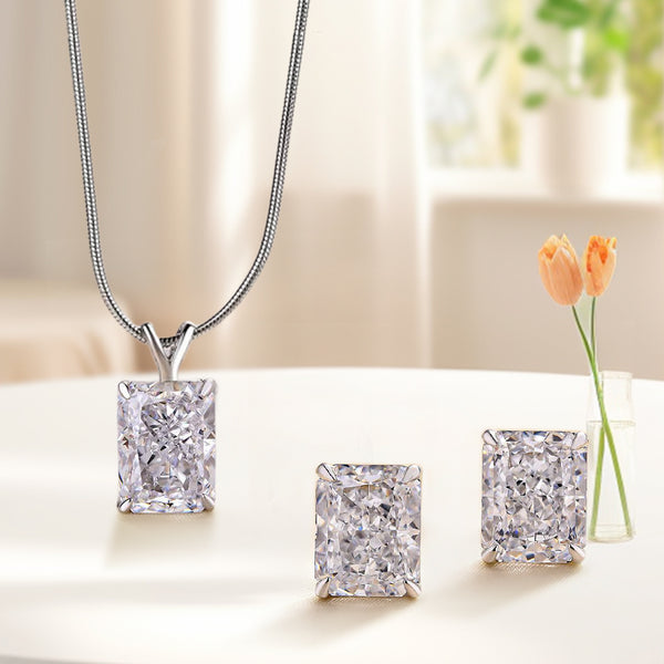 Louily Classic Crushed Ice Radiant Cut 2PC Jewelry Set
