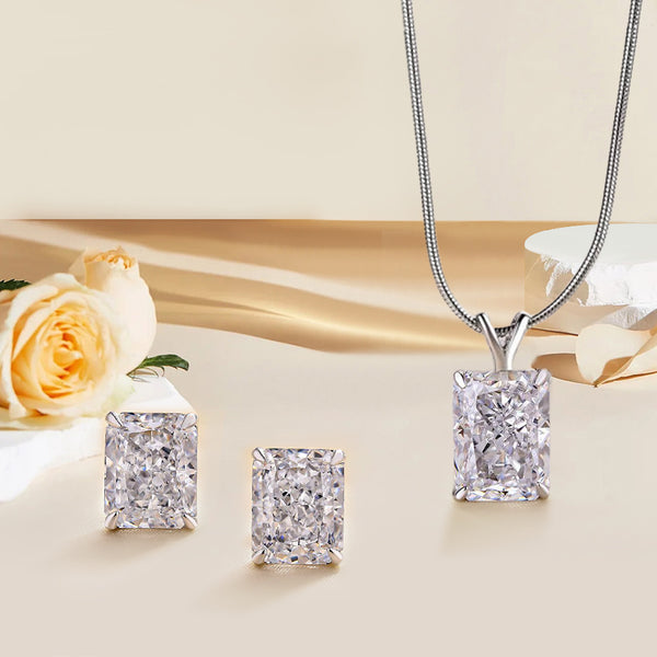 Louily Classic Crushed Ice Radiant Cut 2PC Jewelry Set