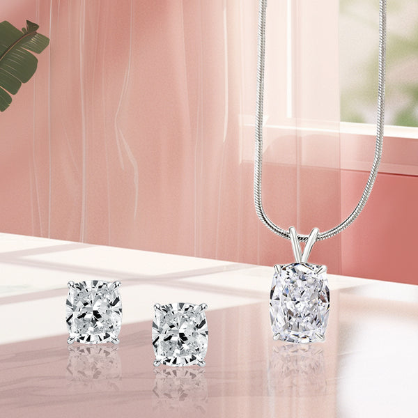 Louily Classic Crushed Ice Cushion Cut 2PC Jewelry Set