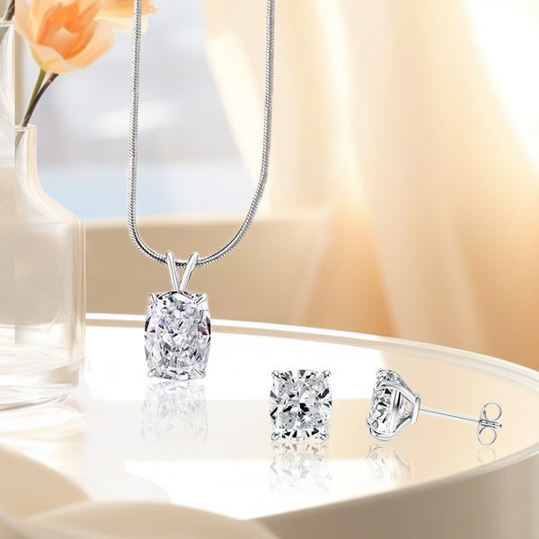 Louily Classic Crushed Ice Cushion Cut 2PC Jewelry Set