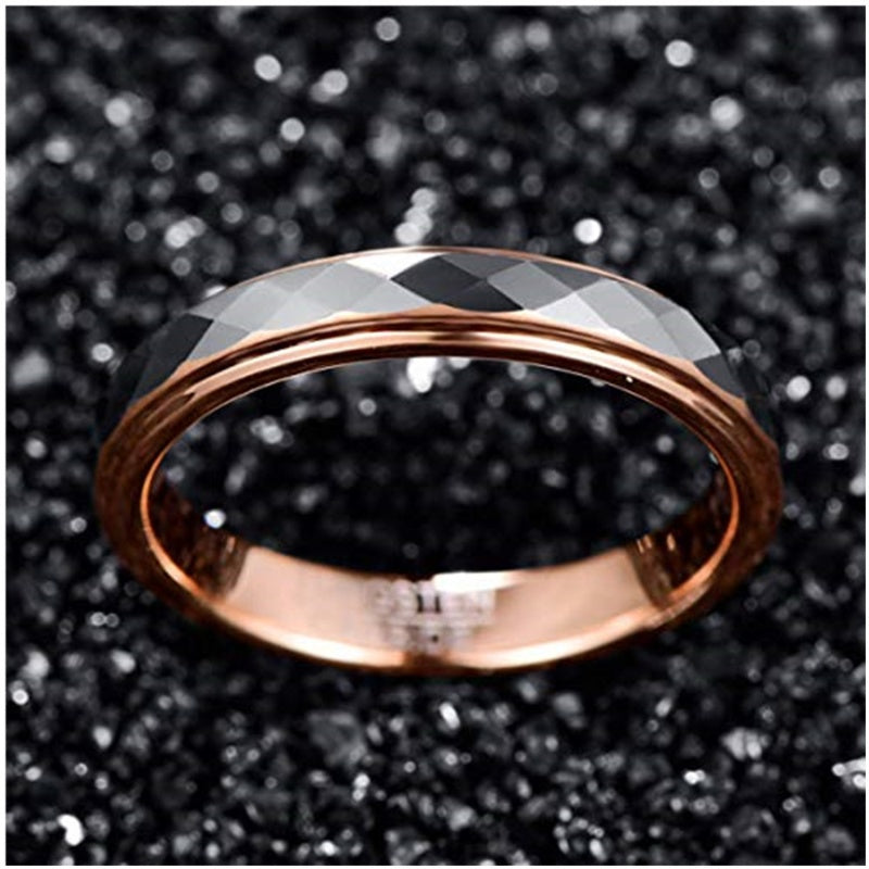 4mm Faceted Two-tone Rose Gold Plated Tungsten Steel Ring Men's Ring