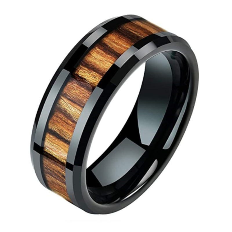 Fashion Tungsten Steel Ring Black Gold Wood Veneer Men's Ring