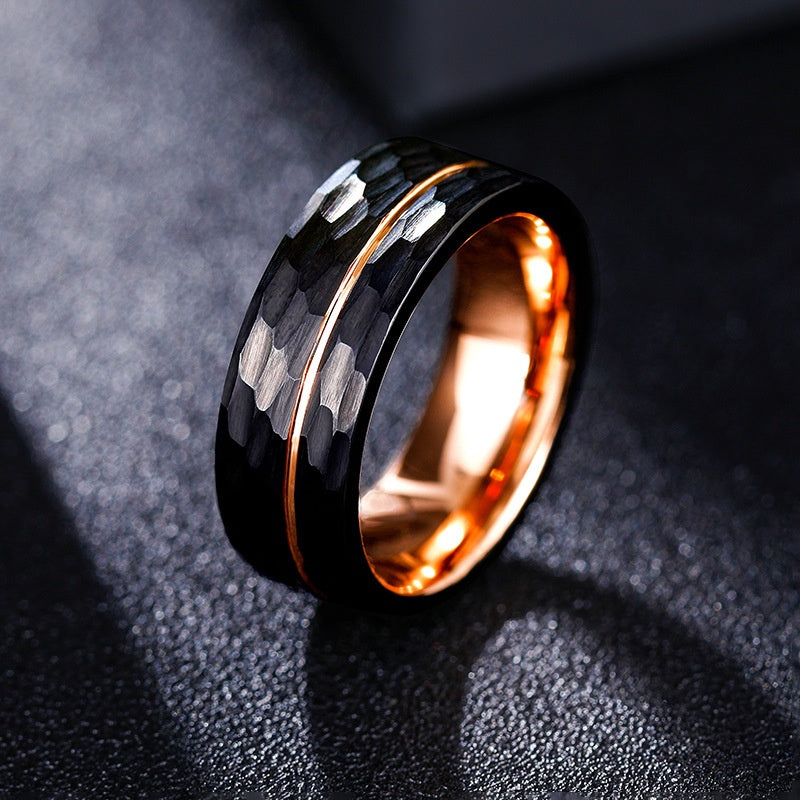 Men's Tungsten Steel Ring with Dual-Tone Hammered Satin Finish