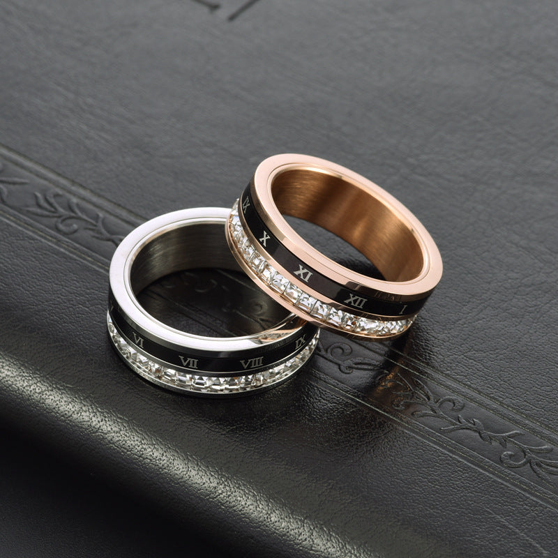 Rotatable Square Diamond Tungsten Ring with Roman Numerals For Men - louilyjewelry