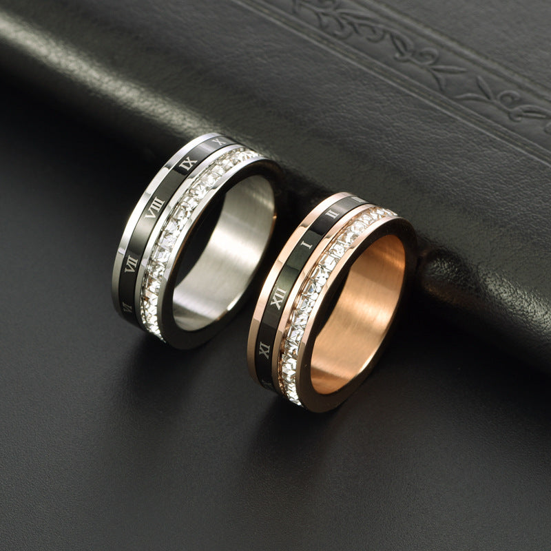 Rotatable Square Diamond Tungsten Ring with Roman Numerals For Men - louilyjewelry