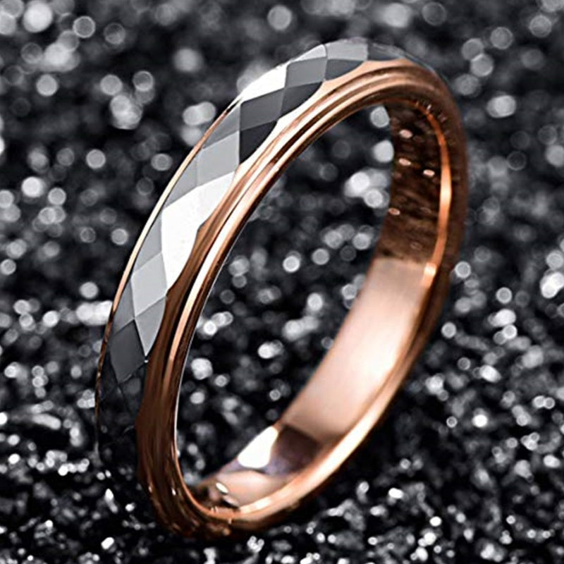 4mm Faceted Two-tone Rose Gold Plated Tungsten Steel Ring Men's Ring