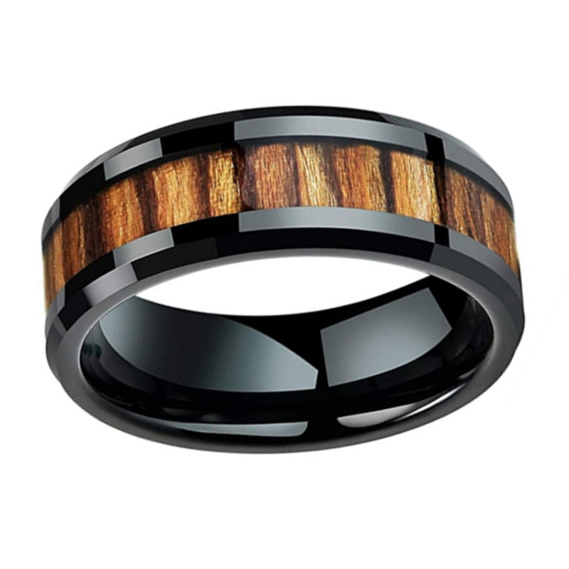 Fashion Tungsten Steel Ring Black Gold Wood Veneer Men's Ring