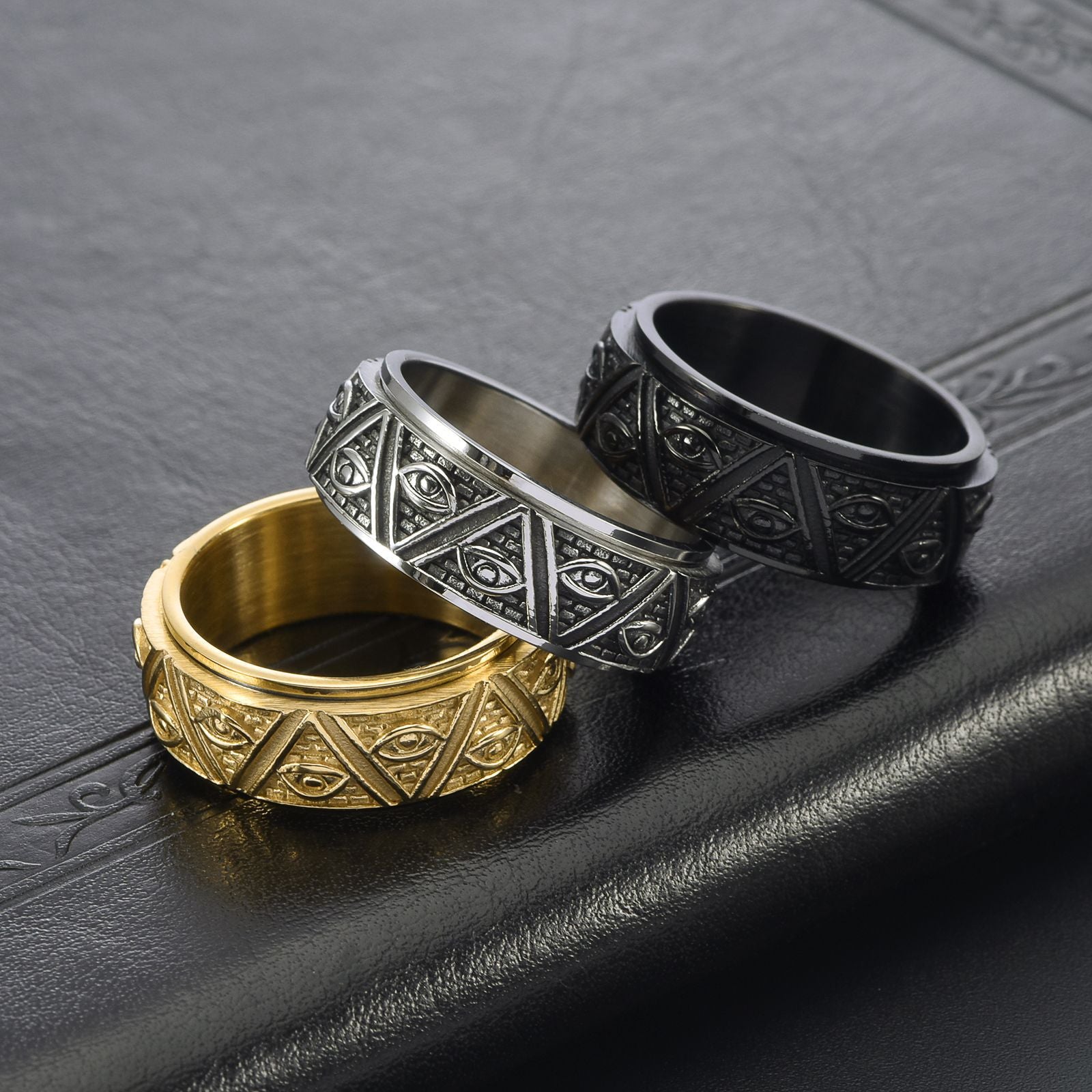 Tungsten Carbide Triangular Pyramid The Eye of God Men's Wide Wedding Band - louilyjewelry