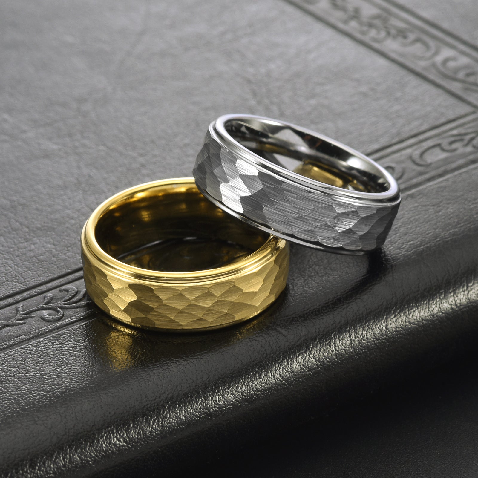 Louily Classic Tungsten Carbide Hammered Texture Men's Wide Wedding Band - louilyjewelry