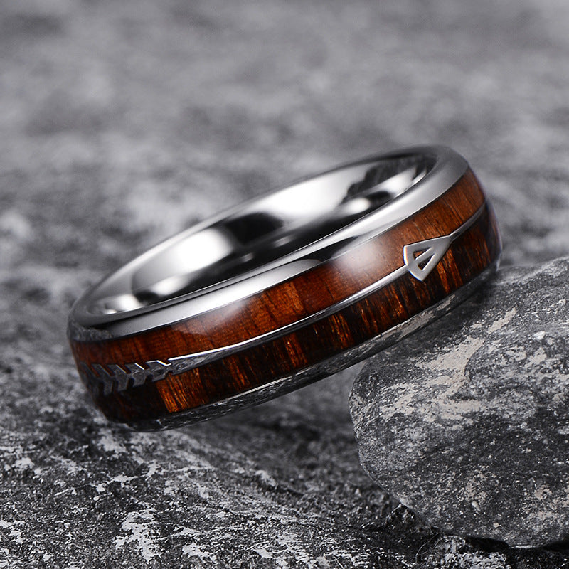 Stylish Wood Grain Fishbone Clipper Men's Ring