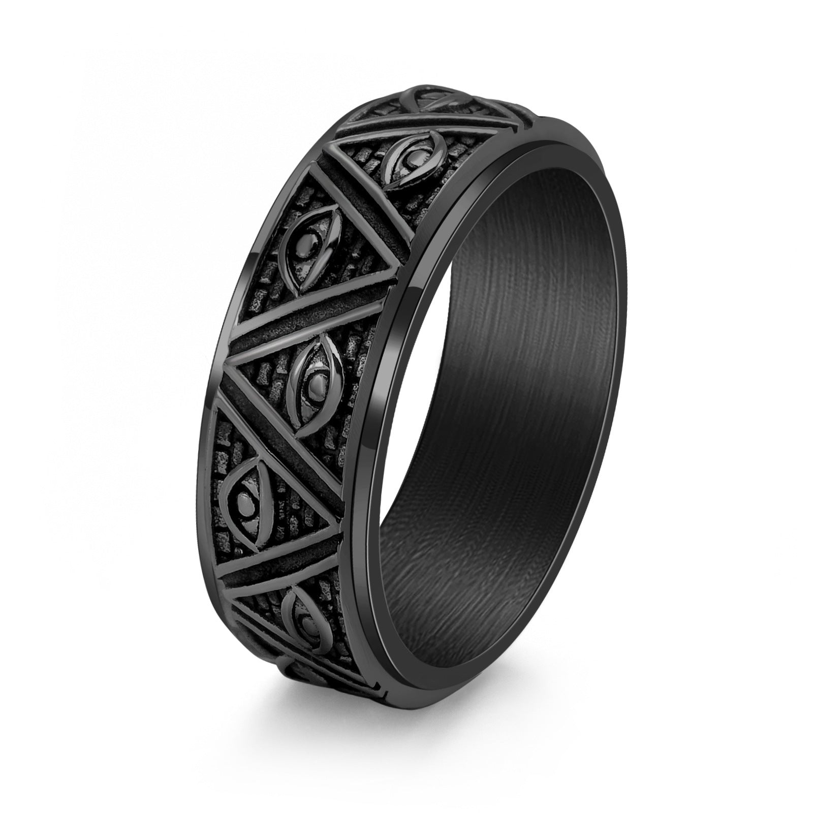 Tungsten Carbide Triangular Pyramid The Eye of God Men's Wide Wedding Band - louilyjewelry