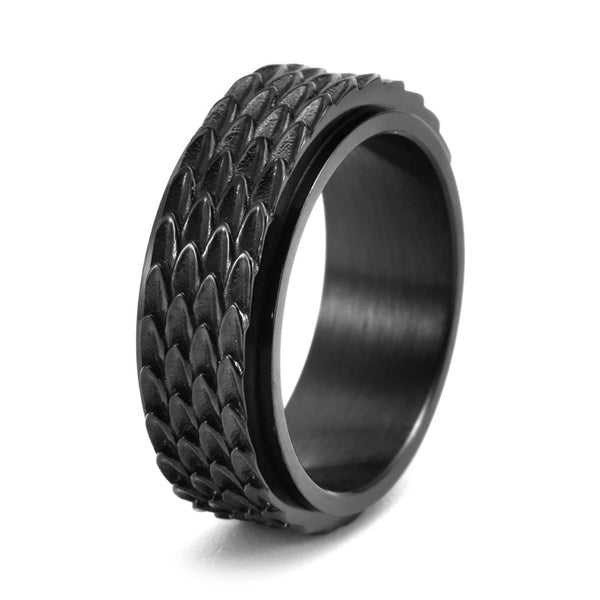 Louily Tungsten Carbide Dragon Scale Rotatable Men's Wide Wedding Band