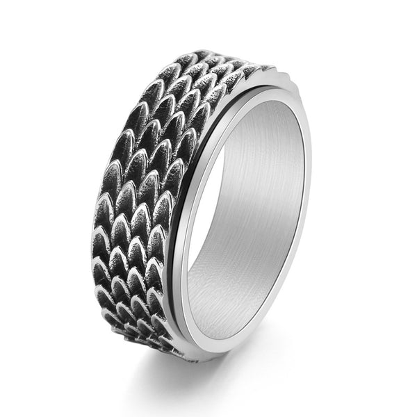 Louily Tungsten Carbide Dragon Scale Rotatable Men's Wide Wedding Band