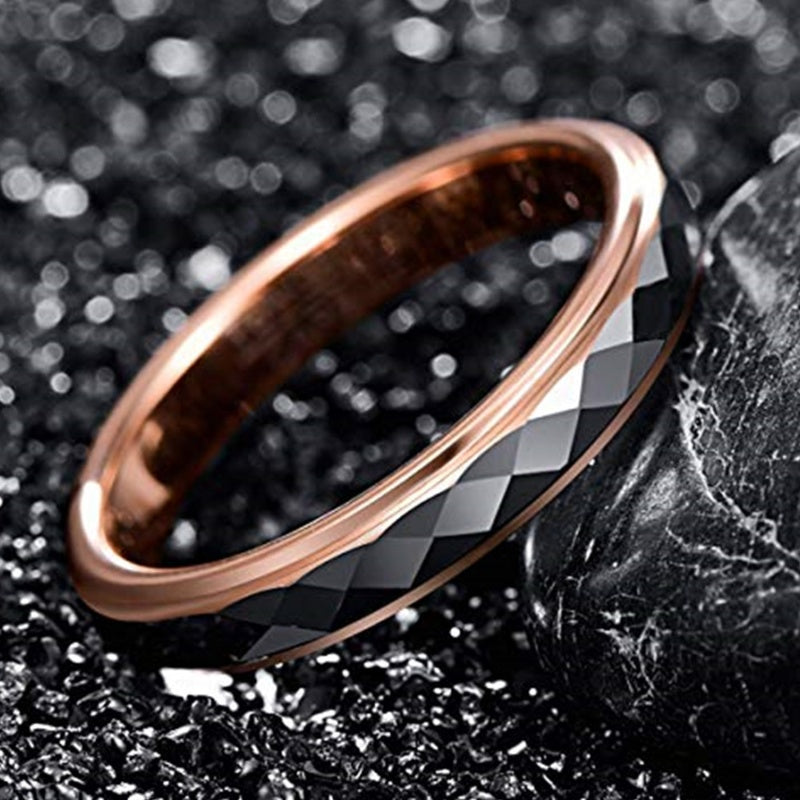 4mm Faceted Two-tone Rose Gold Plated Tungsten Steel Ring Men's Ring