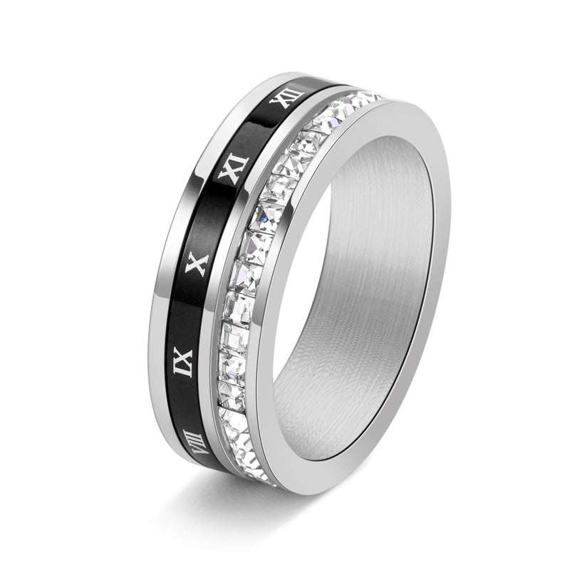 Rotatable Square Diamond Tungsten Ring with Roman Numerals For Men - louilyjewelry